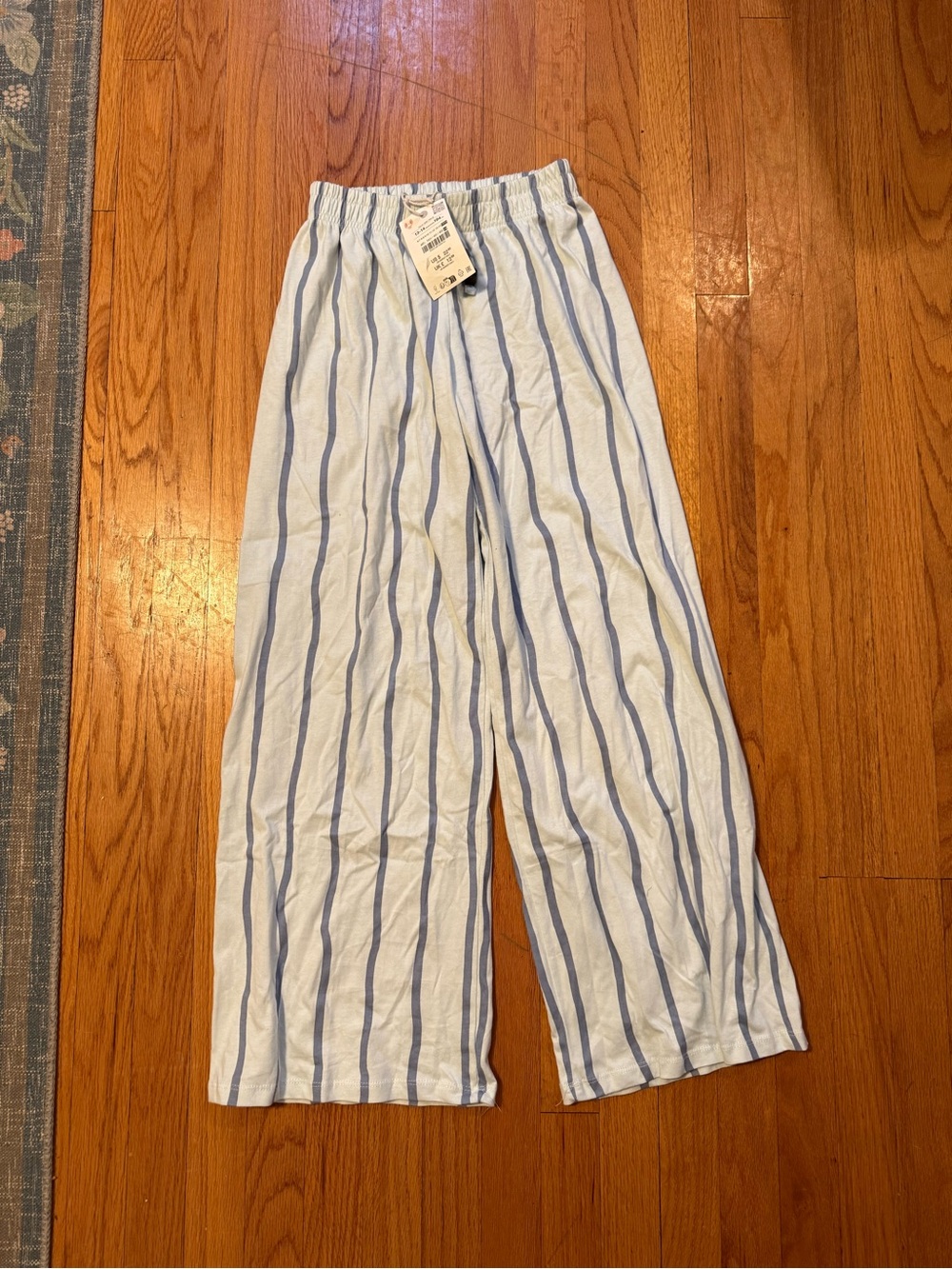 Zara White Wide-Leg Pants with Blue Stripes
